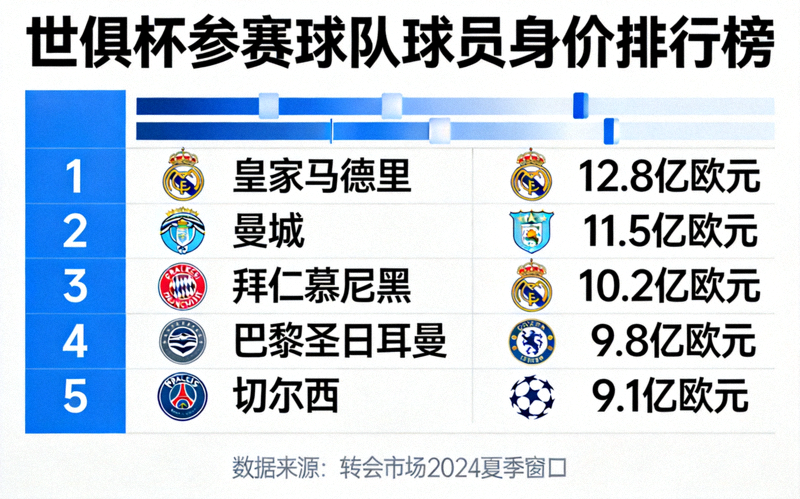 世俱杯参赛球队球员身价排行榜数据展示